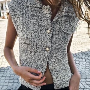 Zara Textured Button Up Top with Gold Detail